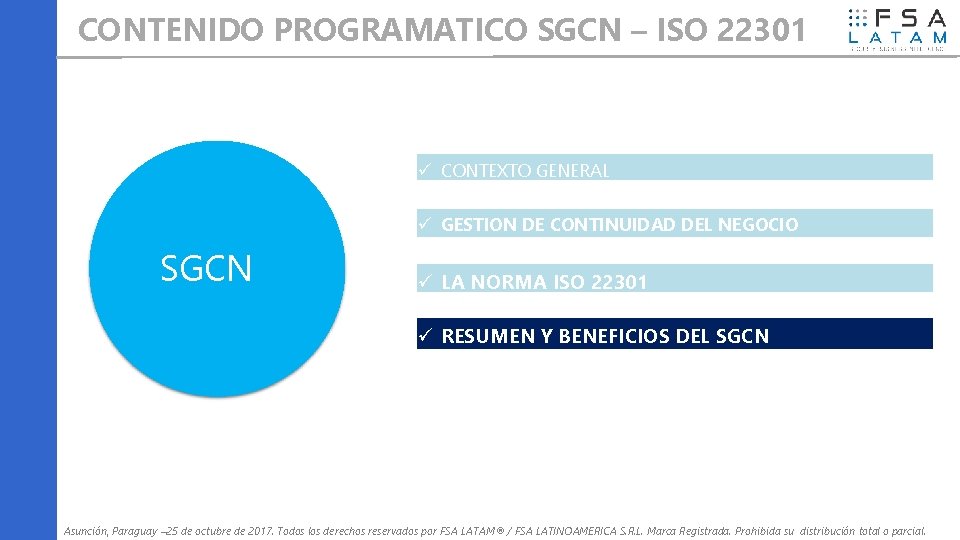 CONTENIDO PROGRAMATICO SGCN – ISO 22301 CONTEXTO GENERAL GESTION DE CONTINUIDAD DEL NEGOCIO SGCN