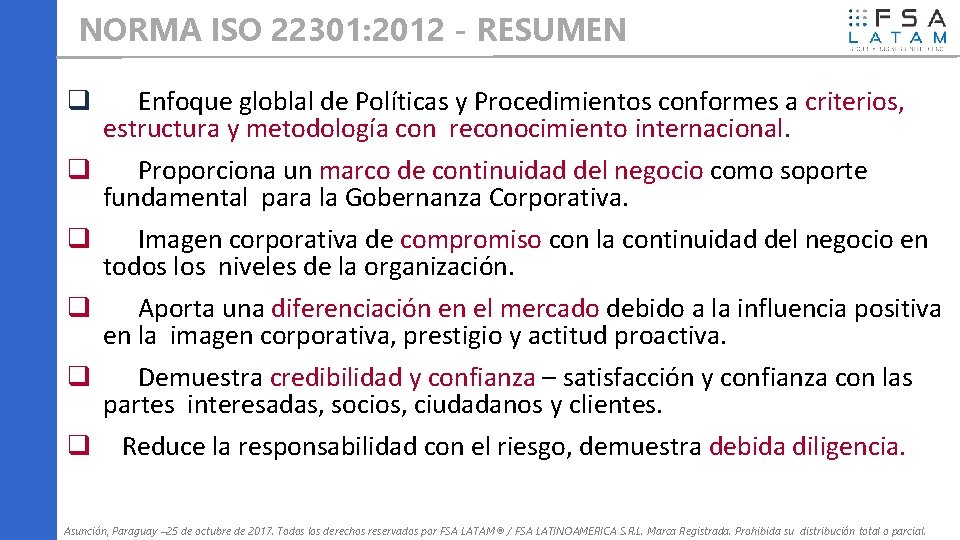 NORMA ISO 22301: 2012 - RESUMEN Enfoque globlal de Políticas y Procedimientos conformes a