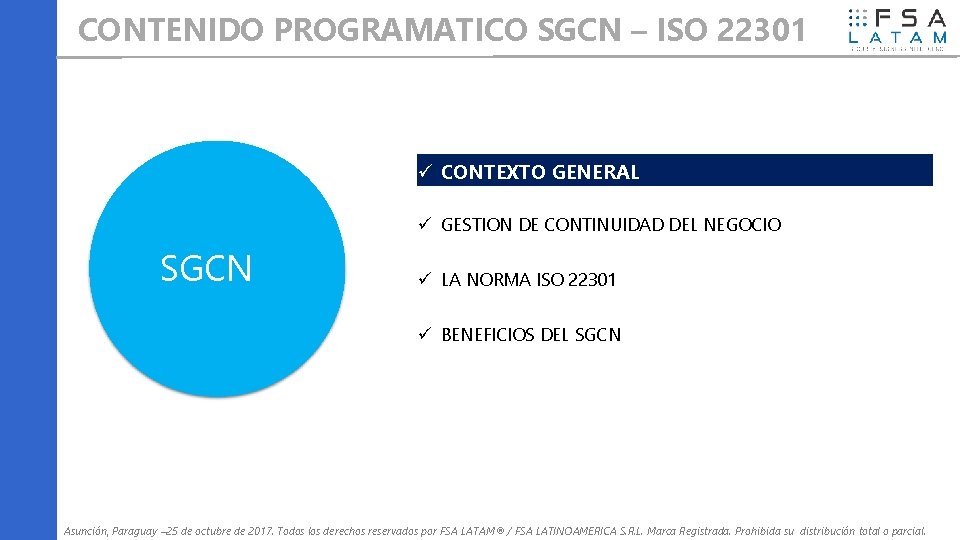 CONTENIDO PROGRAMATICO SGCN – ISO 22301 CONTEXTO GENERAL GESTION DE CONTINUIDAD DEL NEGOCIO SGCN