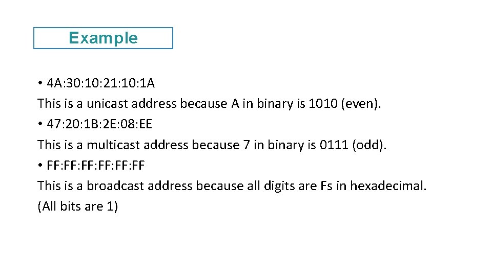 Example • 4 A: 30: 10: 21: 10: 1 A This is a unicast