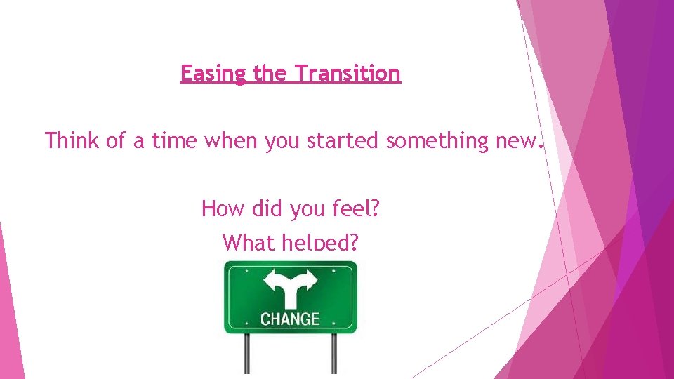 Easing the Transition Think of a time when you started something new. How did