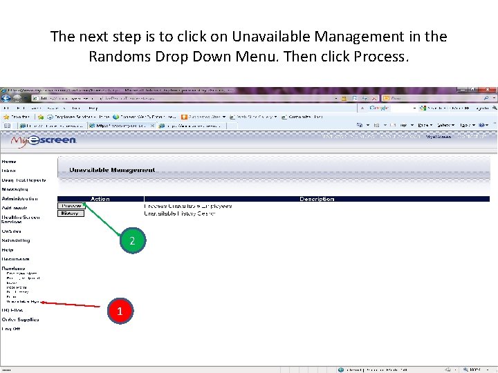 The next step is to click on Unavailable Management in the Randoms Drop Down