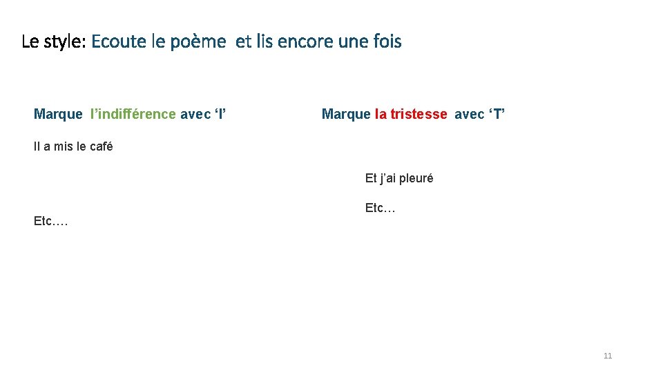 Le style: Ecoute le poème et lis encore une fois Marque l’indifférence avec ‘I’