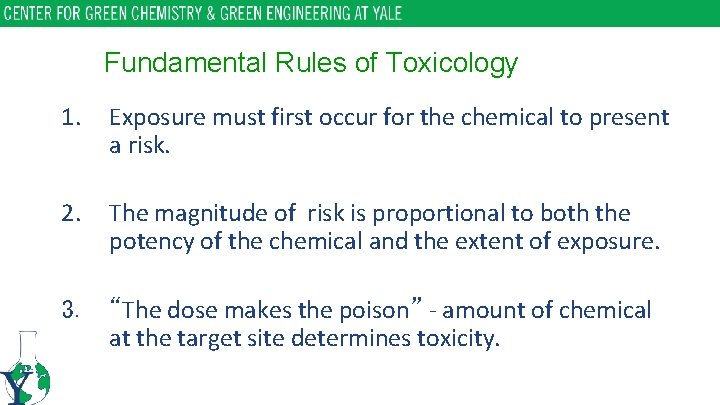 Fundamental Rules of Toxicology 1. Exposure must first occur for the chemical to present