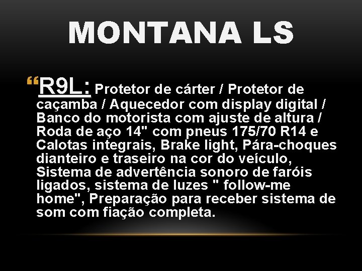 MONTANA LS R 9 L: Protetor de cárter / Protetor de caçamba / Aquecedor