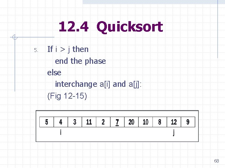 12. 4 Quicksort 5. If i > j then end the phase else interchange 12. 4 Quicksort 5. If i > j then end the phase else interchange