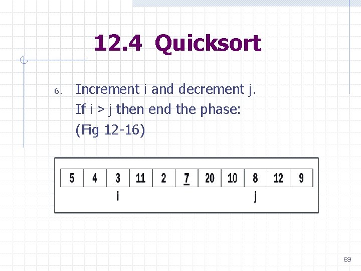 12. 4 Quicksort 6. Increment i and decrement j. If i > j then 12. 4 Quicksort 6. Increment i and decrement j. If i > j then