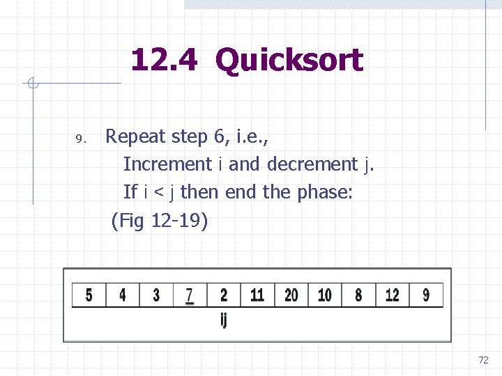 12. 4 Quicksort 9. Repeat step 6, i. e. , Increment i and decrement 12. 4 Quicksort 9. Repeat step 6, i. e. , Increment i and decrement
