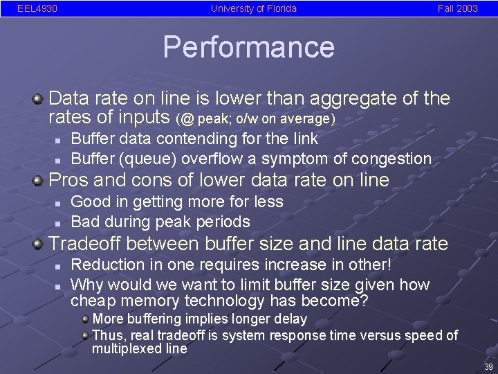 EEL 4930 University of Florida Fall 2003 Performance Data rate on line is lower
