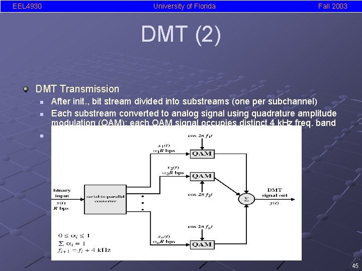 EEL 4930 University of Florida Fall 2003 DMT (2) DMT Transmission n After init.