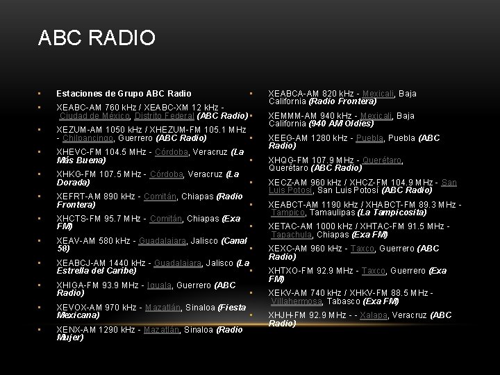 ABC RADIO • Estaciones de Grupo ABC Radio • XEABC-AM 760 k. Hz /