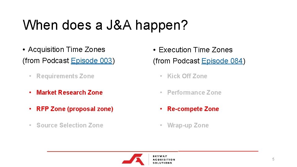 When does a J&A happen? • Acquisition Time Zones (from Podcast Episode 003) •