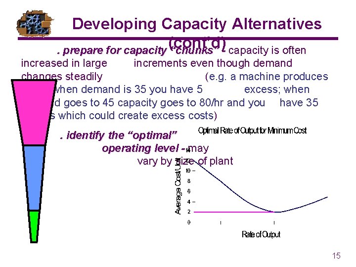 Developing Capacity Alternatives (cont’d). prepare for capacity “chunks” - capacity is often increased in