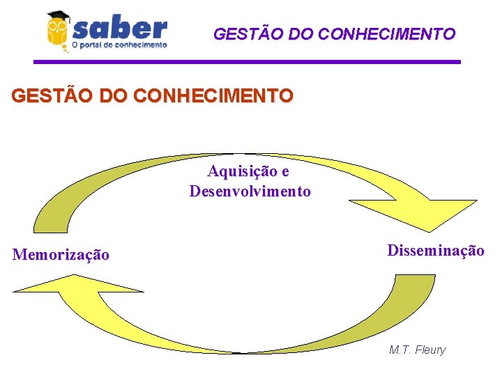 GESTÃO DO CONHECIMENTO Aquisição e Desenvolvimento Memorização Disseminação M. T. Fleury 