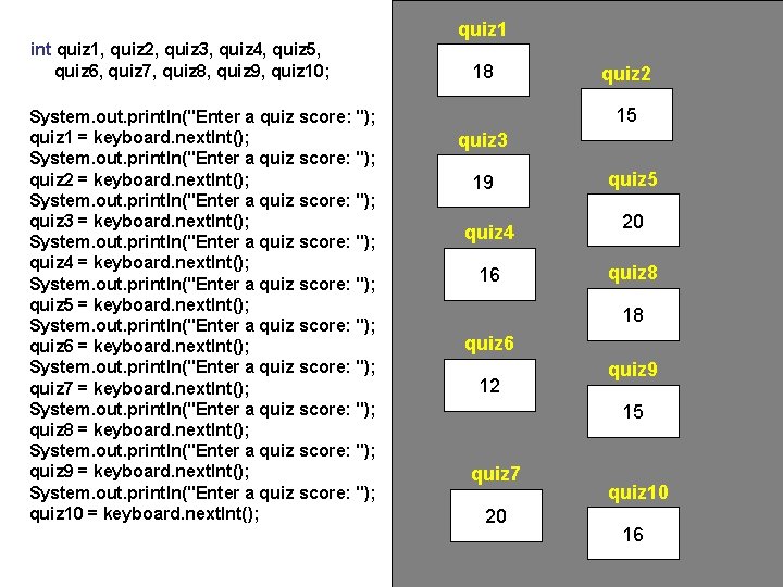 quiz 1 int quiz 1, quiz 2, quiz 3, quiz 4, quiz 5, quiz