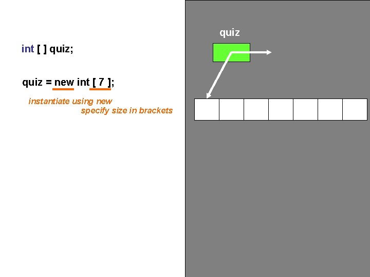 quiz int [ ] quiz; quiz = new int [ 7 ]; instantiate using