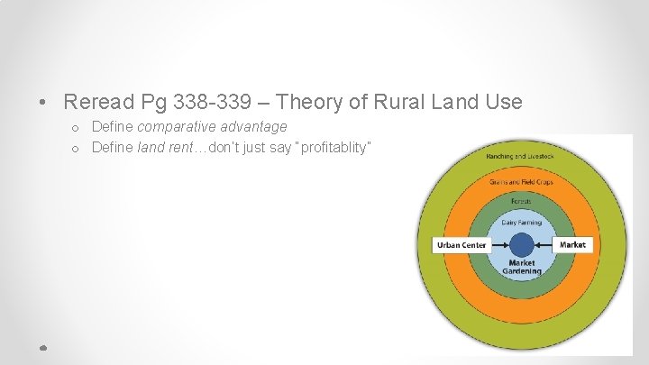 • Reread Pg 338 -339 – Theory of Rural Land Use o Define