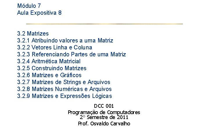 Módulo 7 Aula Expositiva 8 3. 2 Matrizes 3. 2. 1 Atribuindo valores a