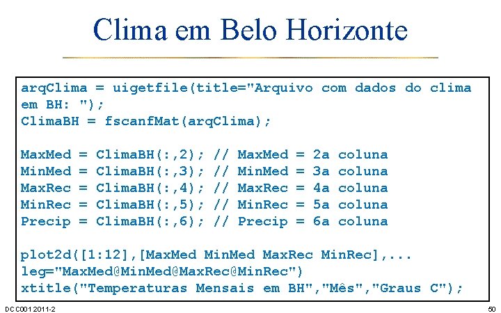 Clima em Belo Horizonte arq. Clima = uigetfile(title="Arquivo com dados do clima em BH: