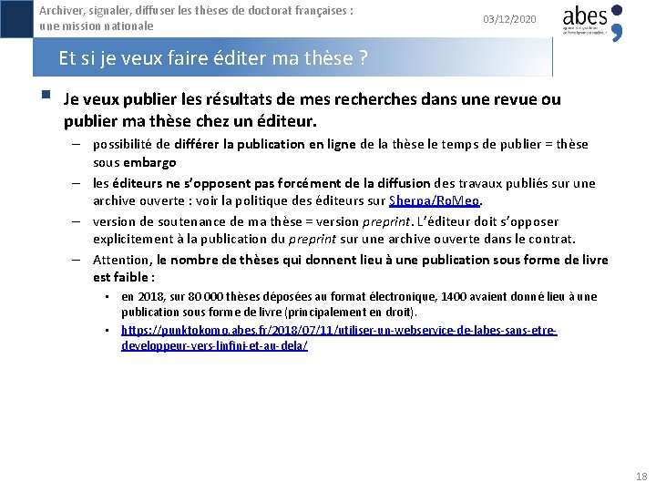 Archiver, signaler, diffuser les thèses de doctorat françaises : une mission nationale 03/12/2020 Et