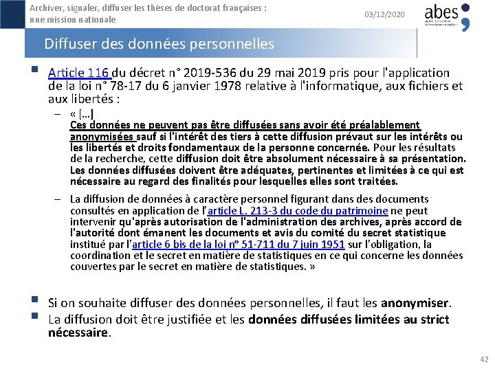 Archiver, signaler, diffuser les thèses de doctorat françaises : une mission nationale 03/12/2020 Diffuser