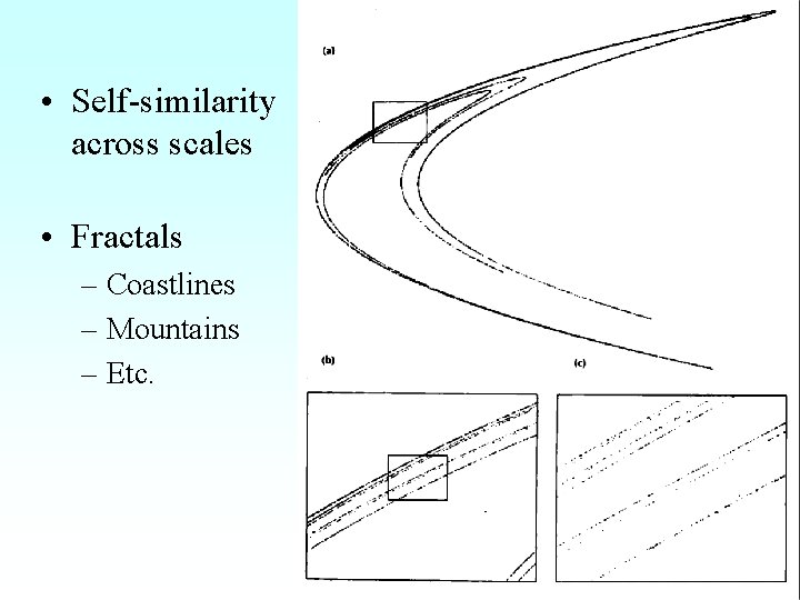  • Self-similarity across scales • Fractals – Coastlines – Mountains – Etc. 