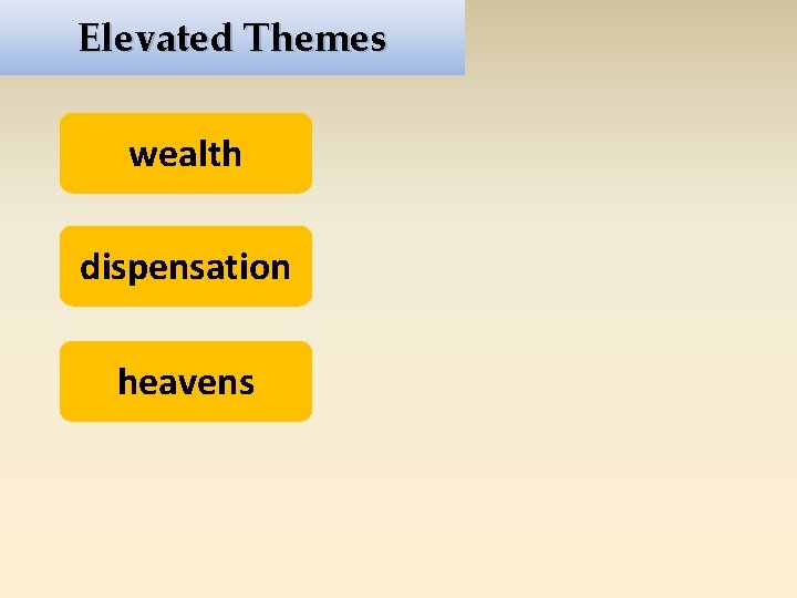 Elevated Themes wealth dispensation heavens 