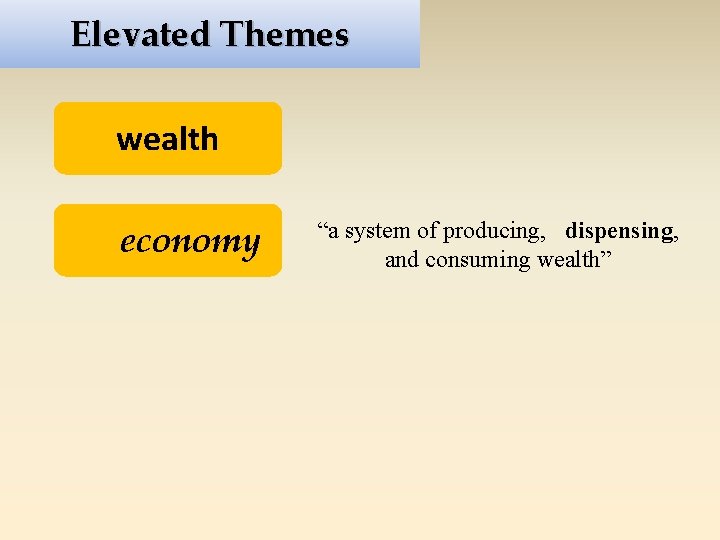 Elevated Themes wealth economy “a system of producing, dispensing, and consuming wealth” 