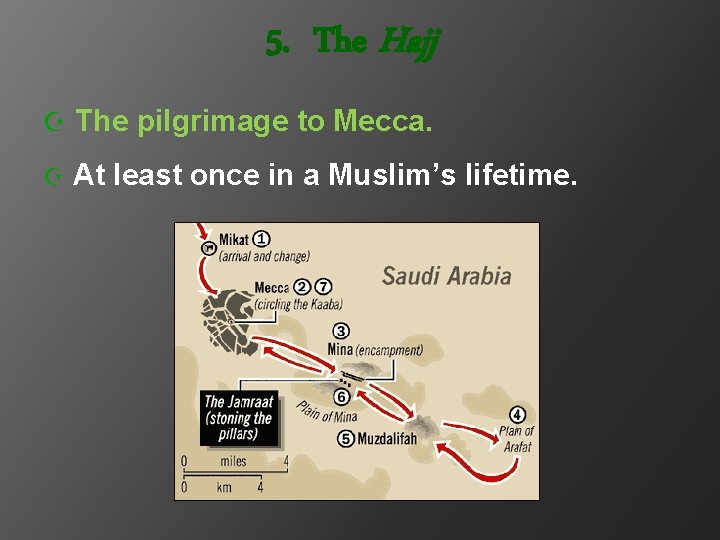 5. The Hajj Z The pilgrimage to Mecca. Z At least once in a