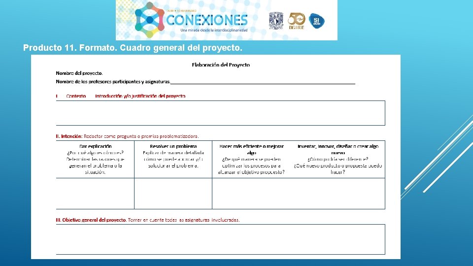 Producto 11. Formato. Cuadro general del proyecto. 