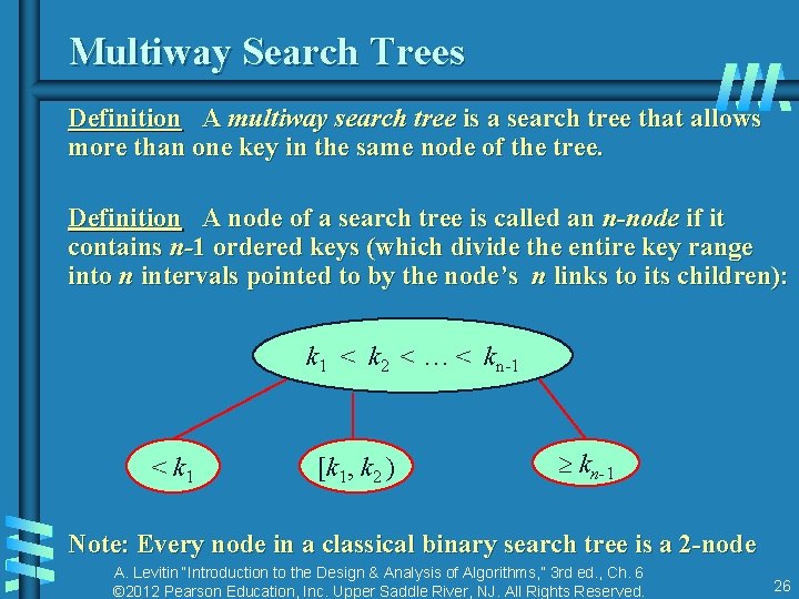 Multiway Search Trees Definition A multiway search tree is a search tree that allows