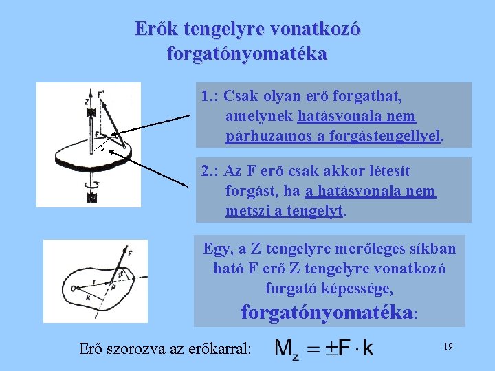 Erők tengelyre vonatkozó forgatónyomatéka 1. : Csak olyan erő forgathat, amelynek hatásvonala nem párhuzamos