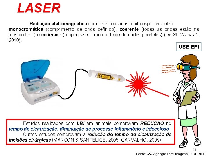 LASER Radiação eletromagnética com características muito especiais: ela é monocromática (comprimento de onda definido), LASER Radiação eletromagnética com características muito especiais: ela é monocromática (comprimento de onda definido),