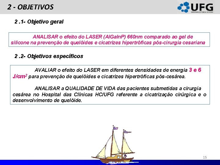2 - OBJETIVOS 2. 1 - Objetivo geral ANALISAR o efeito do LASER (Al. 2 - OBJETIVOS 2. 1 - Objetivo geral ANALISAR o efeito do LASER (Al.