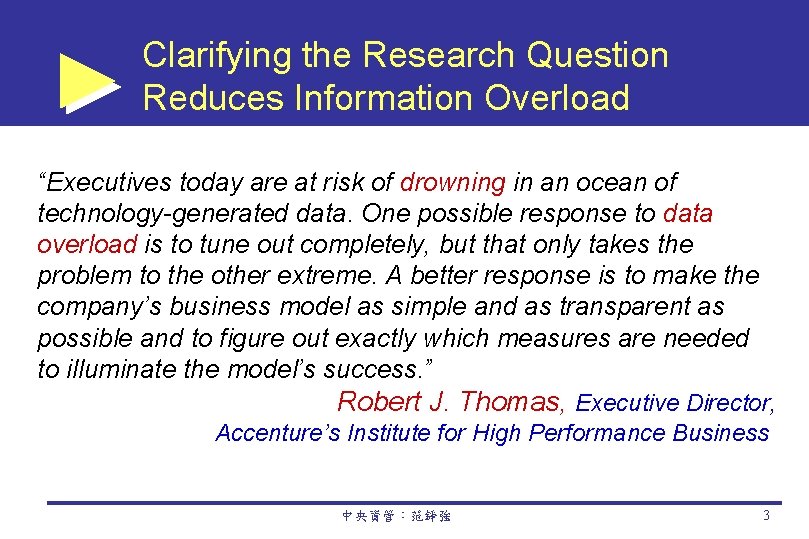 Clarifying the Research Question Reduces Information Overload “Executives today are at risk of drowning