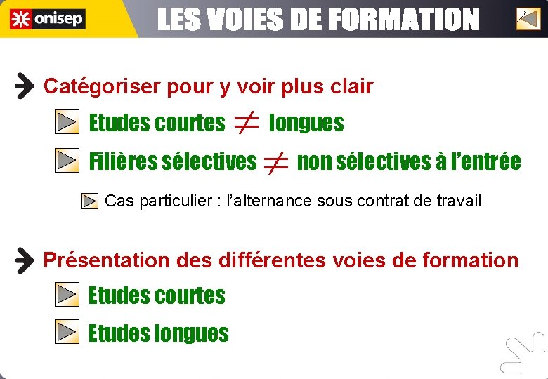 Catégoriser pour y voir plus clair ¹ longues Filières sélectives ¹ non sélectives à