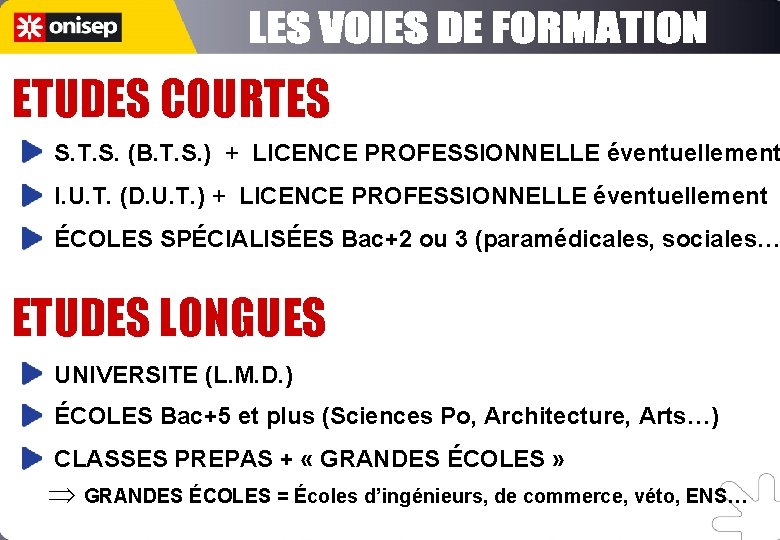 ETUDES COURTES S. T. S. (B. T. S. ) + LICENCE PROFESSIONNELLE éventuellement I.