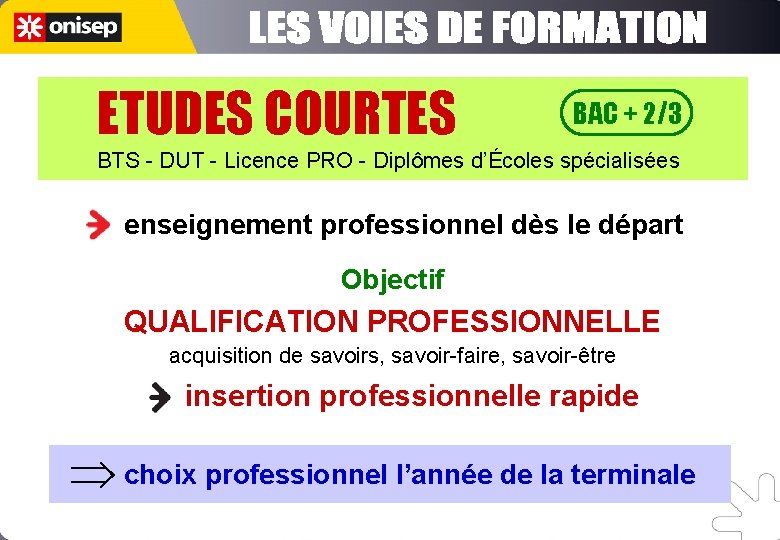 ETUDES COURTES BAC + 2/3 BTS - DUT - Licence PRO - Diplômes d’Écoles