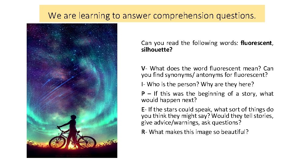 We are learning to answer comprehension questions. Can you read the following words: fluorescent,