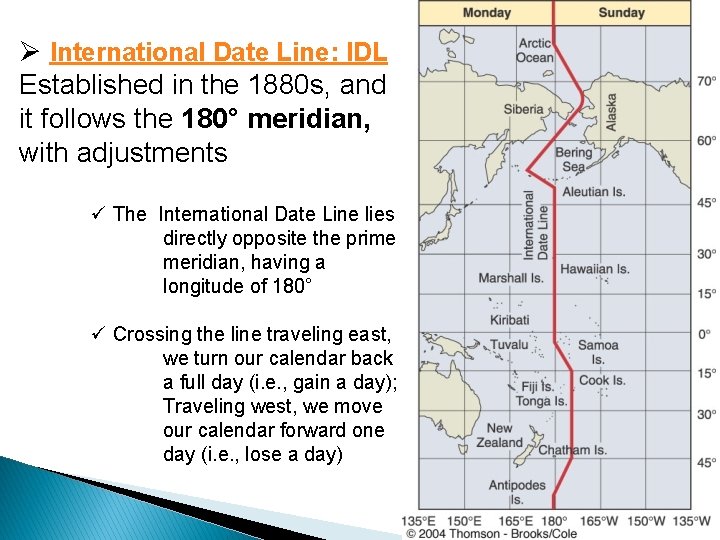 Ø International Date Line: IDL Established in the 1880 s, and it follows the