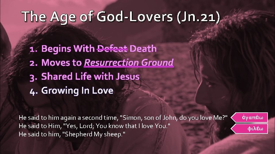 The Age of God-Lovers (Jn. 21) 1. Begins With Defeat Death 2. Moves to