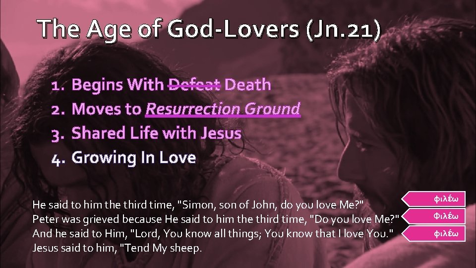The Age of God-Lovers (Jn. 21) 1. Begins With Defeat Death 2. Moves to