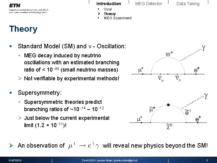 Introduction MEG Detector Data Taking § Goal Ø Theory § MEG Experiment Theory §