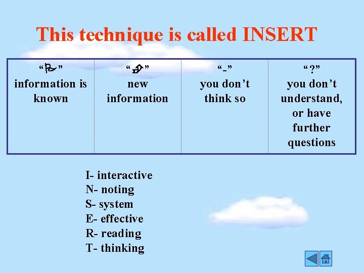 This technique is called INSERT “ ” information is known “ ” new information