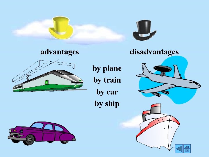 advantages disadvantages by plane by train by car by ship 