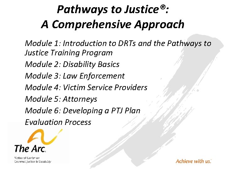 Pathways to Justice®: A Comprehensive Approach Module 1: Introduction to DRTs and the Pathways