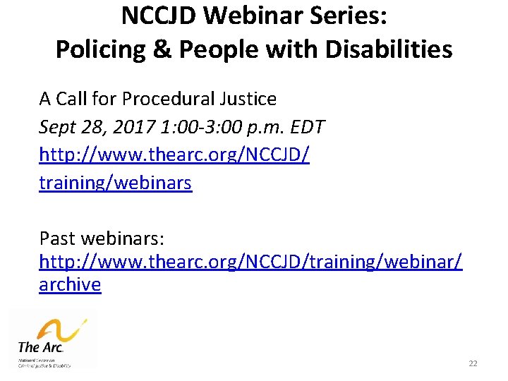 NCCJD Webinar Series: Policing & People with Disabilities A Call for Procedural Justice Sept