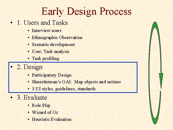 Early Design Process • 1. Users and Tasks • • • Interview users Ethnographic Early Design Process • 1. Users and Tasks • • • Interview users Ethnographic