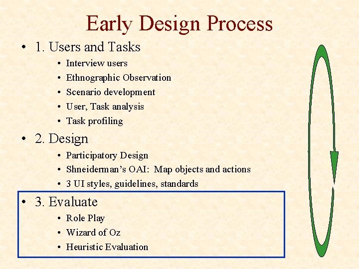 Early Design Process • 1. Users and Tasks • • • Interview users Ethnographic Early Design Process • 1. Users and Tasks • • • Interview users Ethnographic