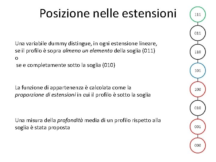 Posizione nelle estensioni Una variabile dummy distingue, in ogni estensione lineare, se il profilo